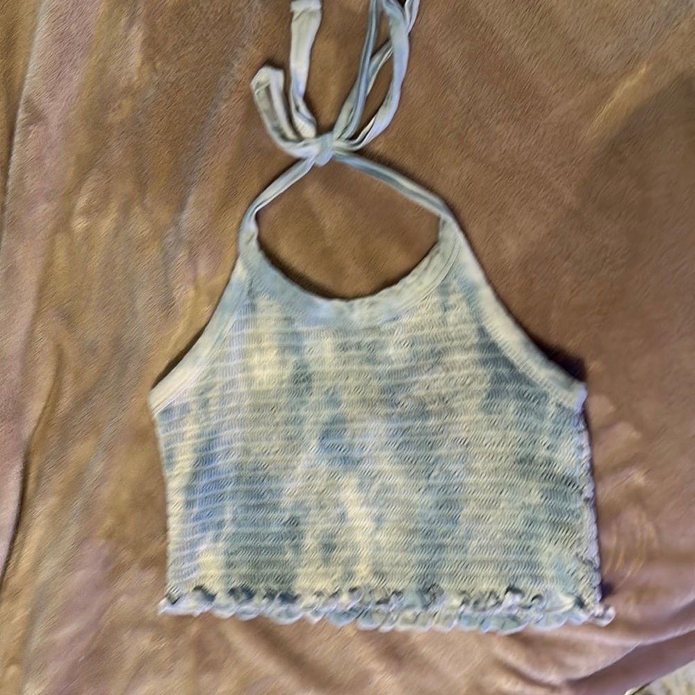 Me to We Blue & WhiteTie Dye Cropped Halter Tank Size XS